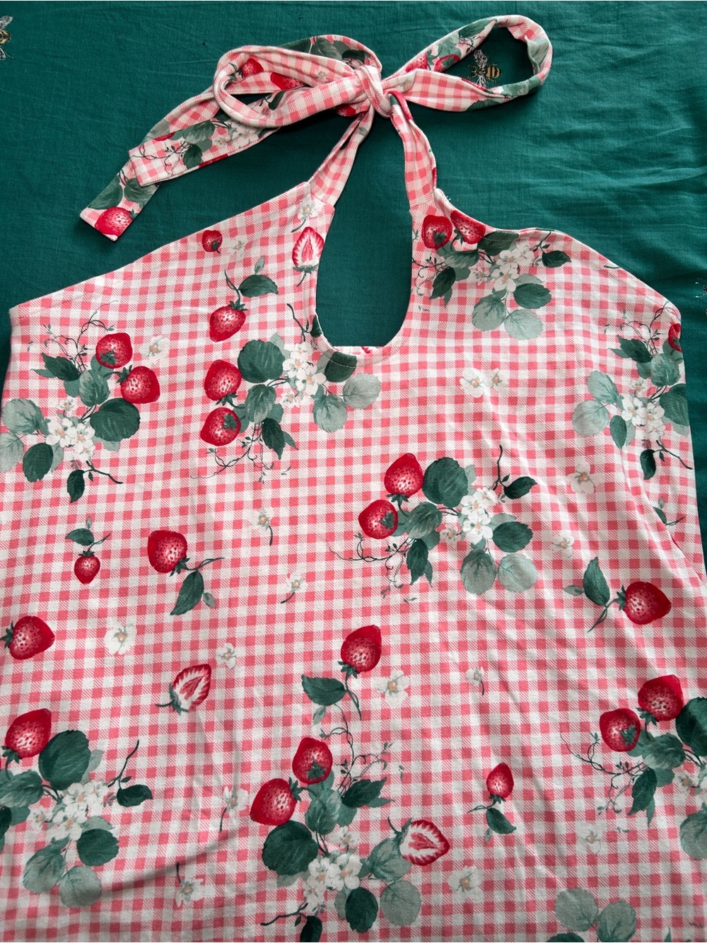 torrid Pink Gingham Halter Tank with Strawberry Print